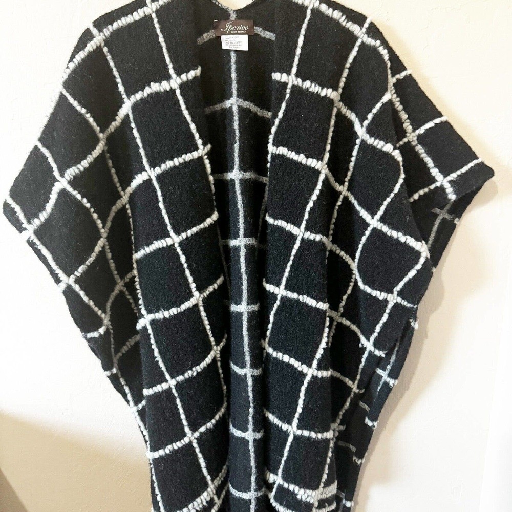 JPerico Made in Italy Wool‎ Blend Black White Windowpane Sweater Poncho
